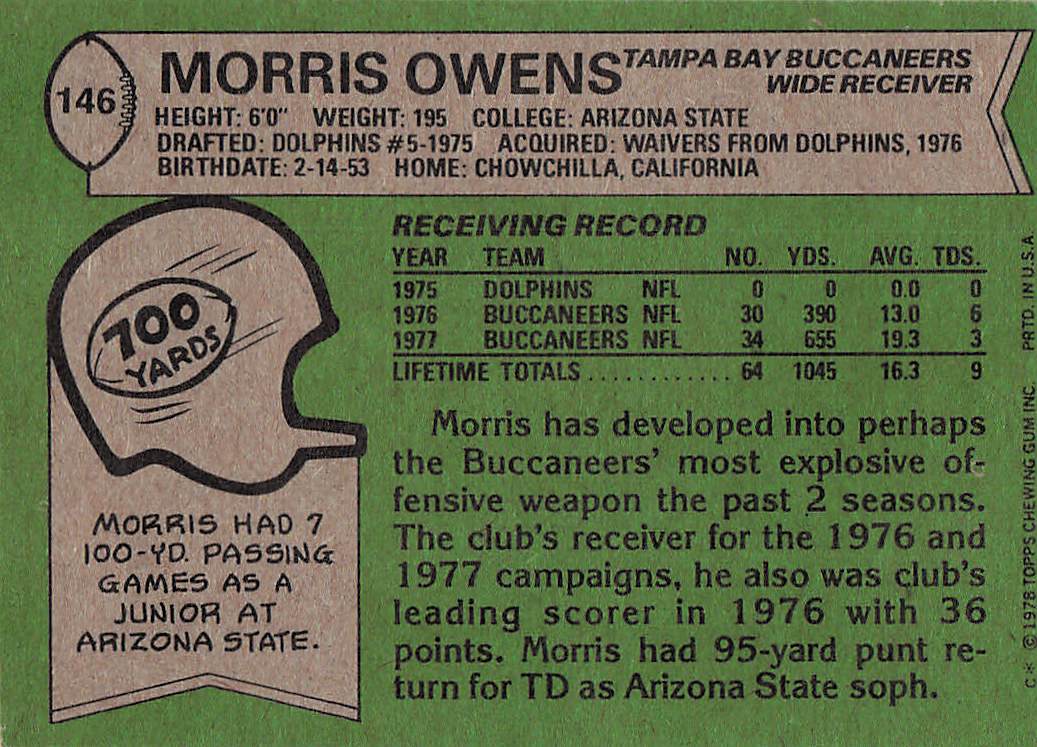 1978 Topps Football Morris Owens #146 Rookie