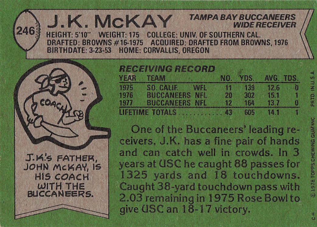 1978 Topps Football J.K. McKay #246
