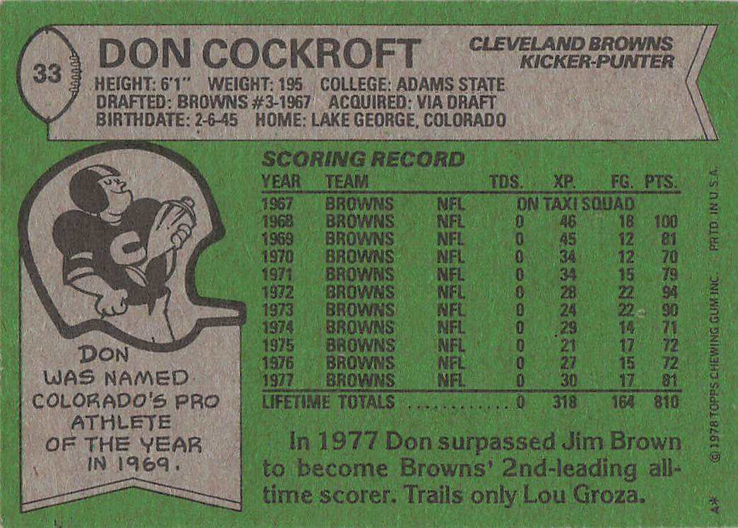 1978 Topps Football Don Cockroft #33