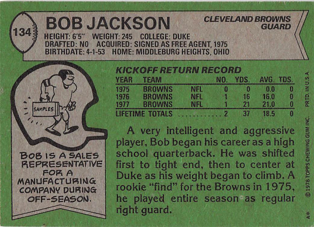 1978 Topps Football Bob Jackson #134