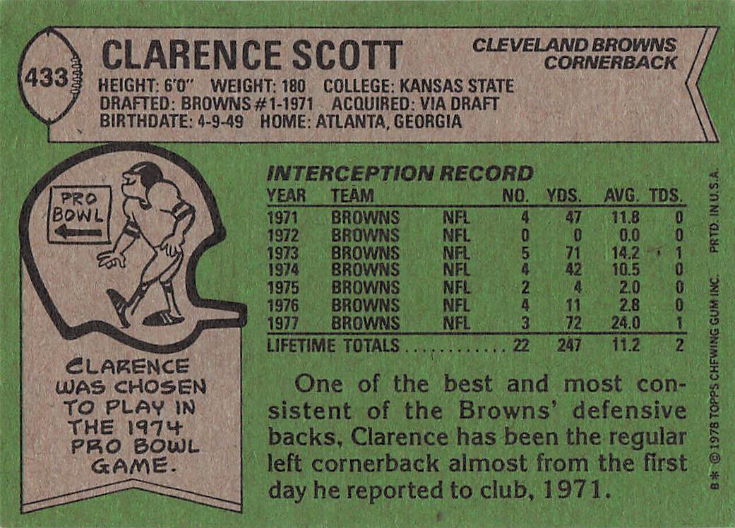 1978 Topps Football Clarence Scott #433