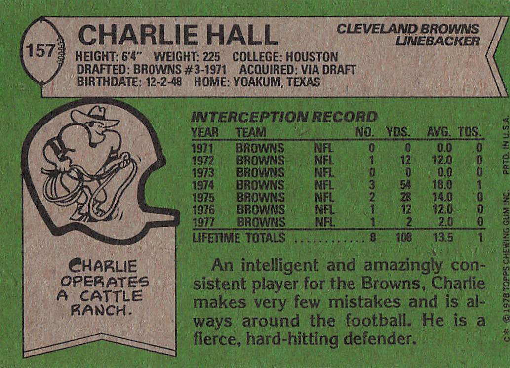 1978 Topps Football Charlie Hall #157