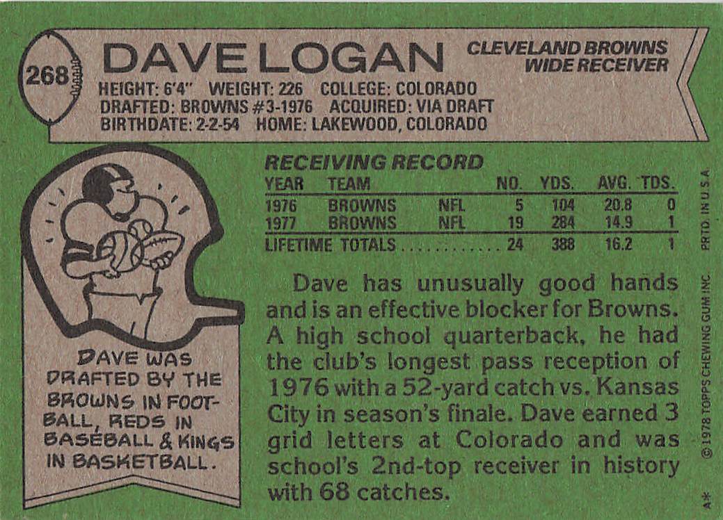 1978 Topps Football Dave Logan #268 Rookie