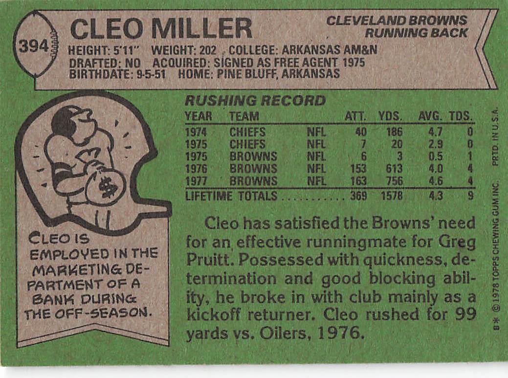 1978 Topps Football Cleo Miller #394