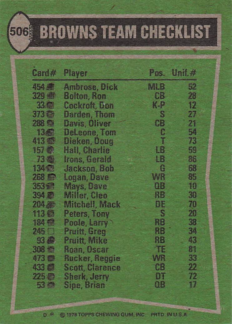1978 Topps Football Pruitt / Rucker / Darden / Mitchell #506
