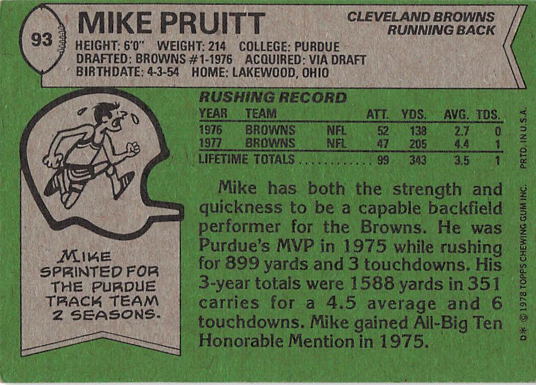 1978 Topps Football Mike Pruitt #93