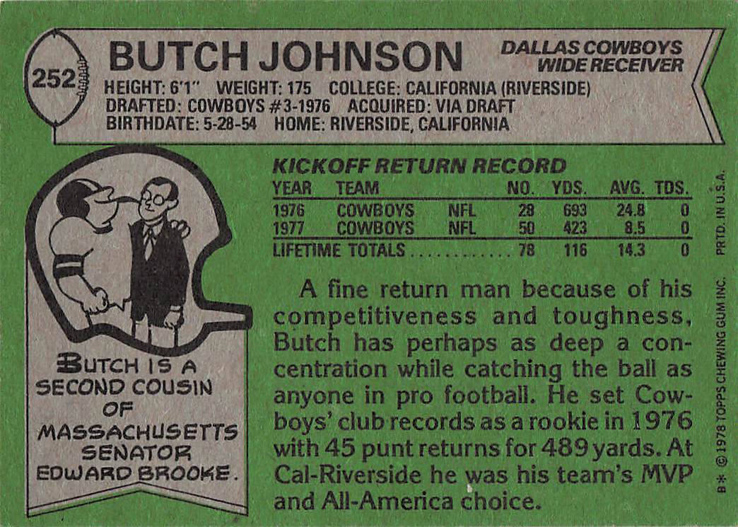 1978 Topps Football Butch Johnson #252