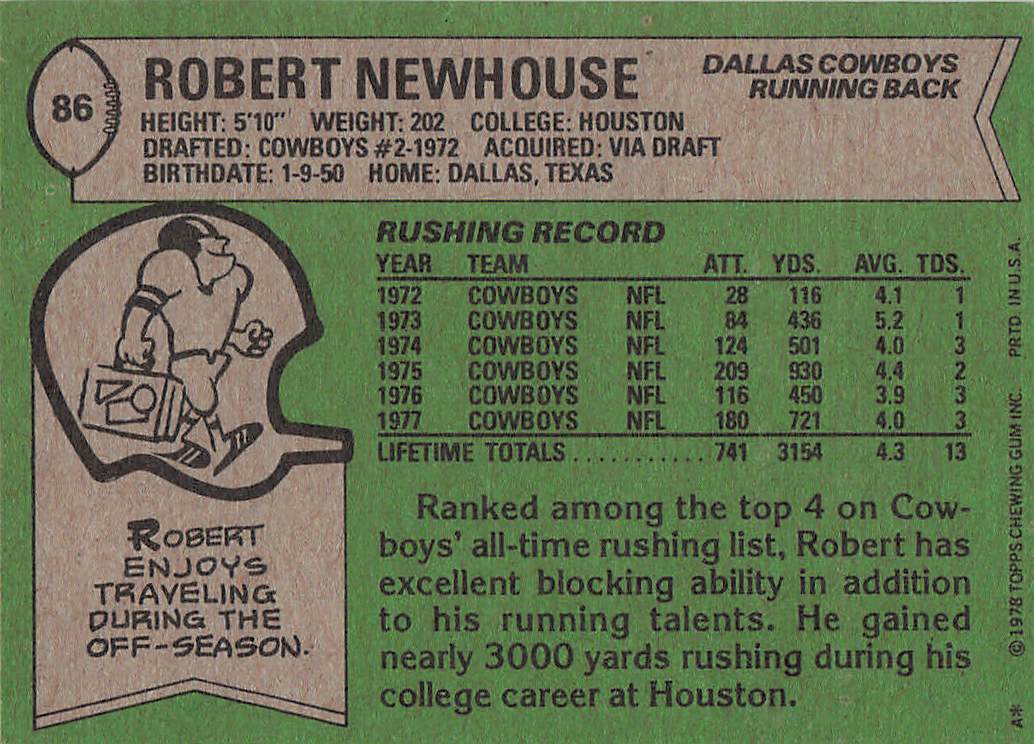 1978 Topps Football Robert Newhouse #86