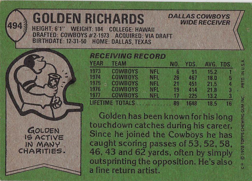 1978 Topps Football Golden Richards #494