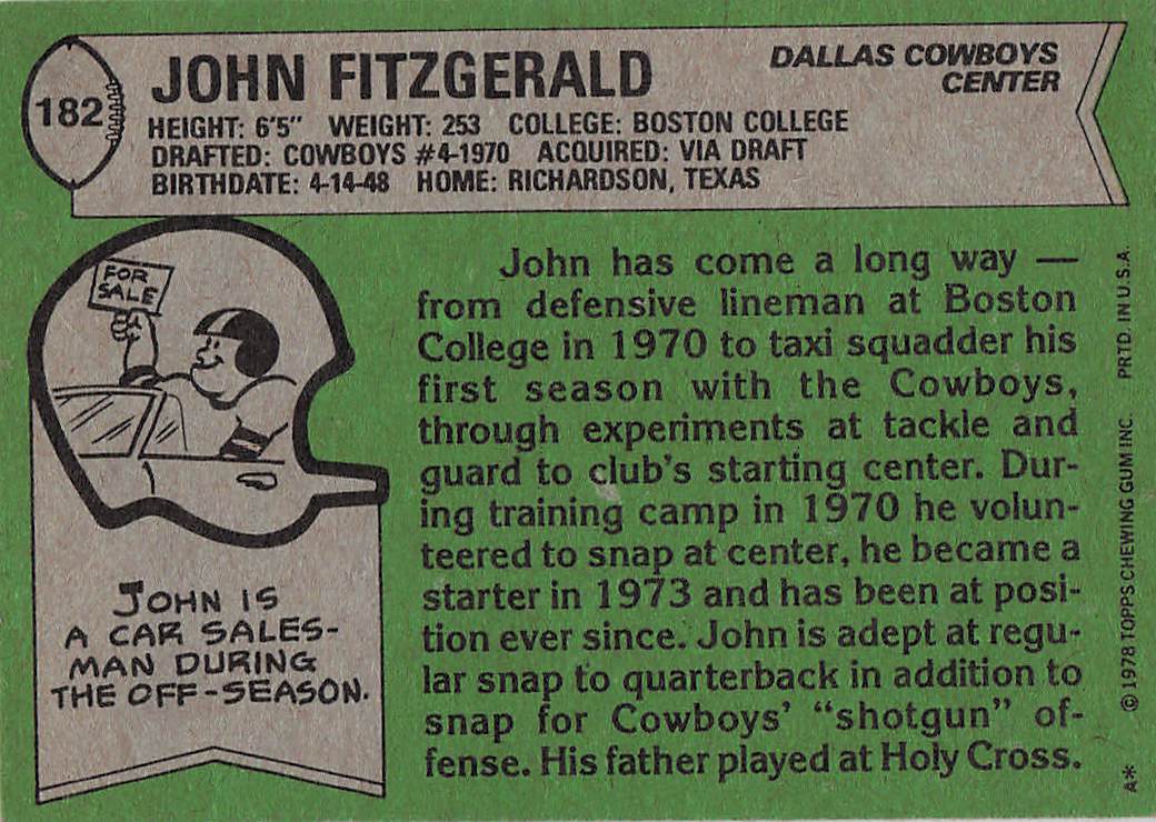 1978 Topps Football John Fitzgerald #182