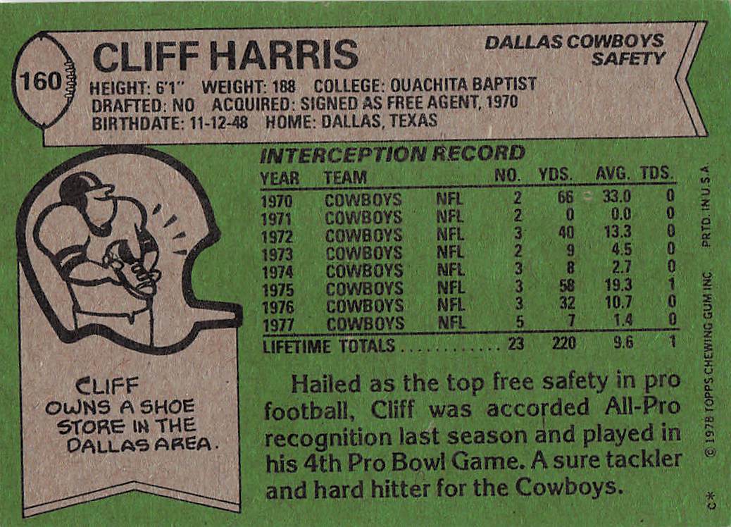 1978 Topps Football Cliff Harris #160