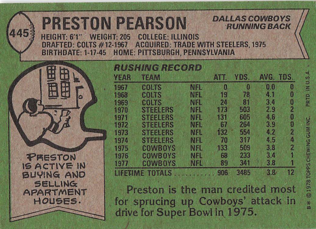 1978 Topps Football Preston Pearson #445