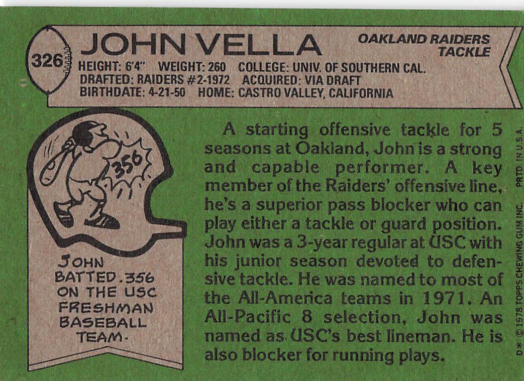 1978 Topps Football John Vella #326