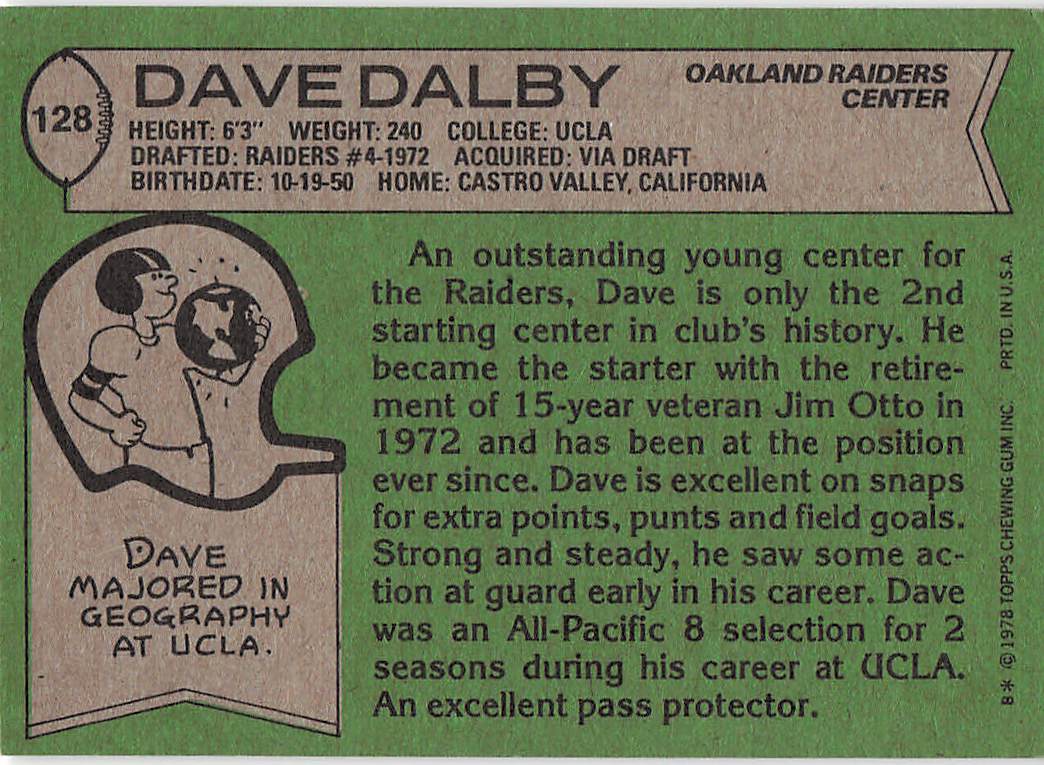 1978 Topps Football Dave Dalby #128