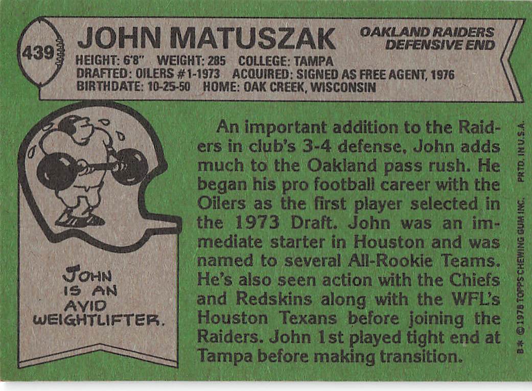 1978 Topps Football John Matuszak #439