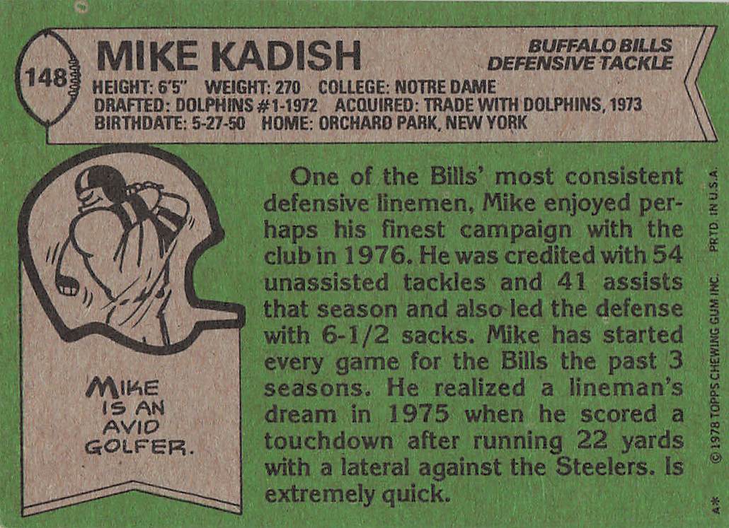 1978 Topps Football Mike Kadish #148