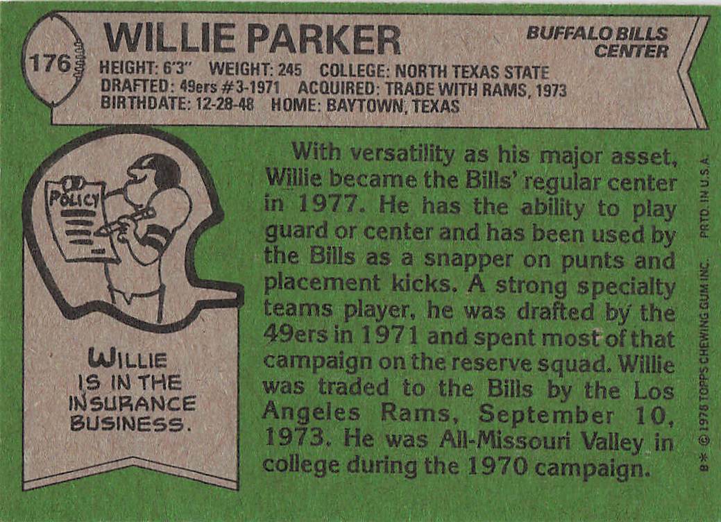 1978 Topps Football Willie Parker #176 Rookie