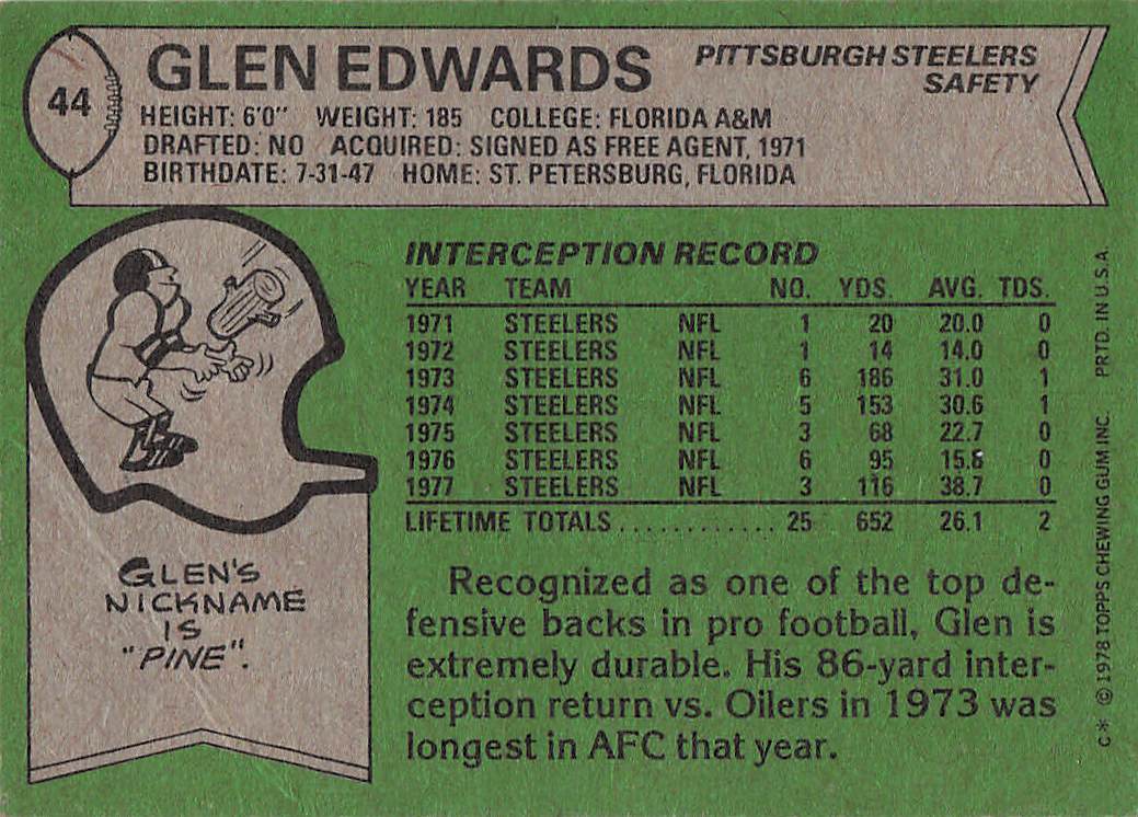 1978 Topps Football Glen Edwards #44