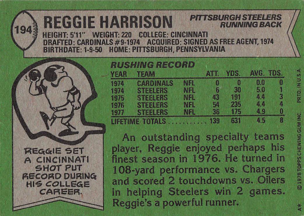 1978 Topps Football Reggie Harrison #194