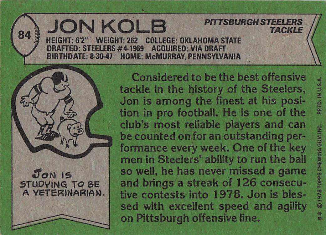 1978 Topps Football Jon Kolb #84