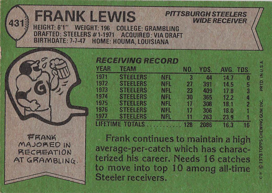 1978 Topps Football Frank Lewis #431