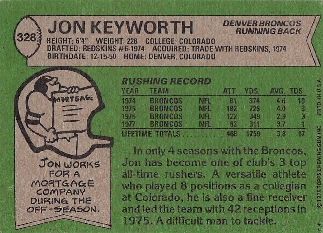 1978 Topps Football Jon Keyworth #328