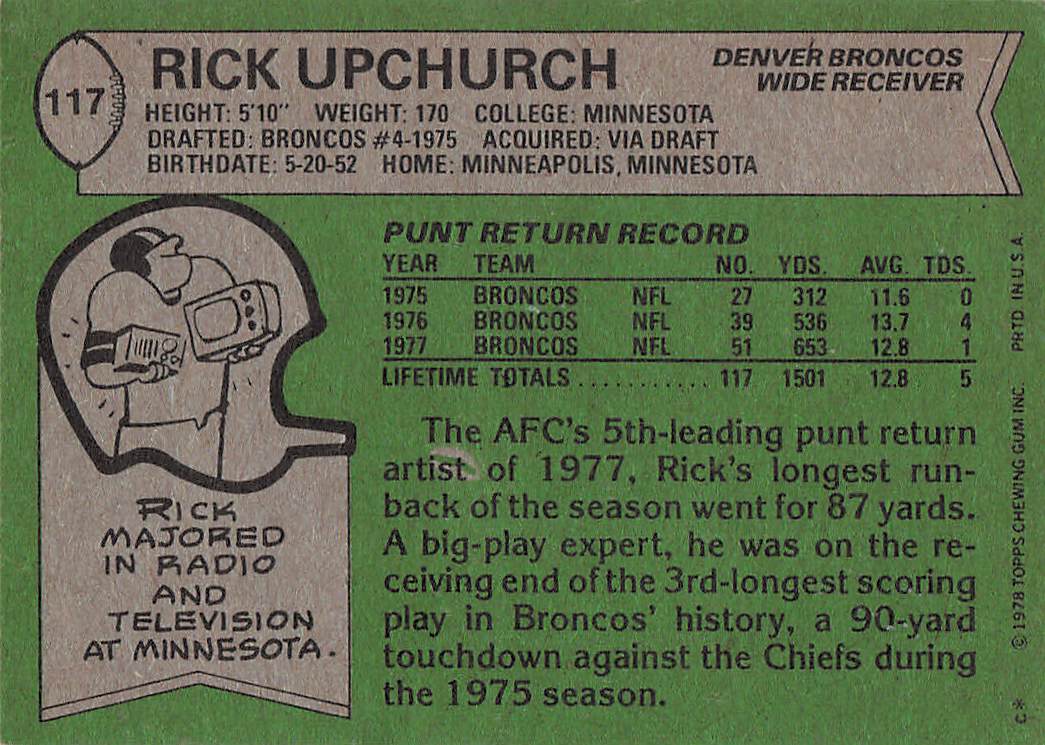 1978 Topps Football Rick Upchurch #117