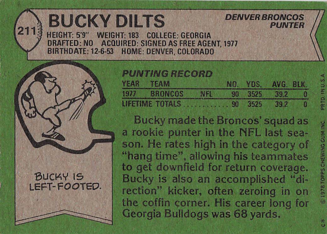 1978 Topps Football Bucky Dilts #211 Rookie