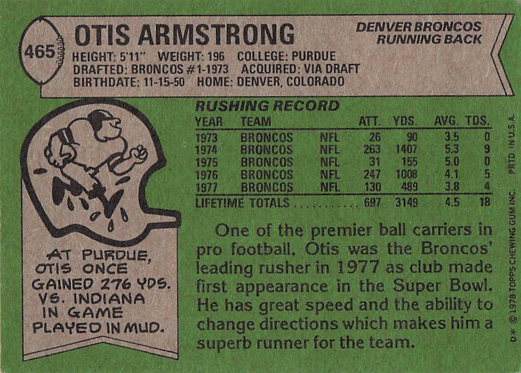 1978 Topps Football Otis Armstrong #465