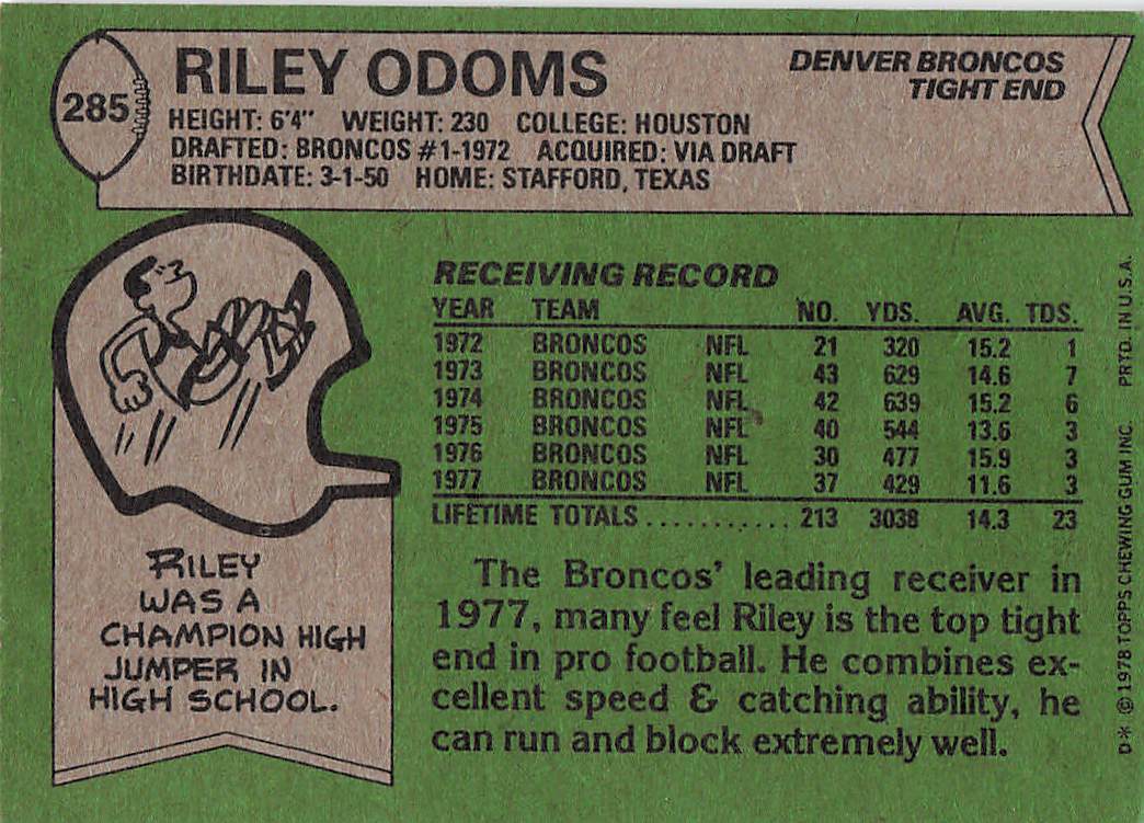 1978 Topps Football Riley Odoms #285