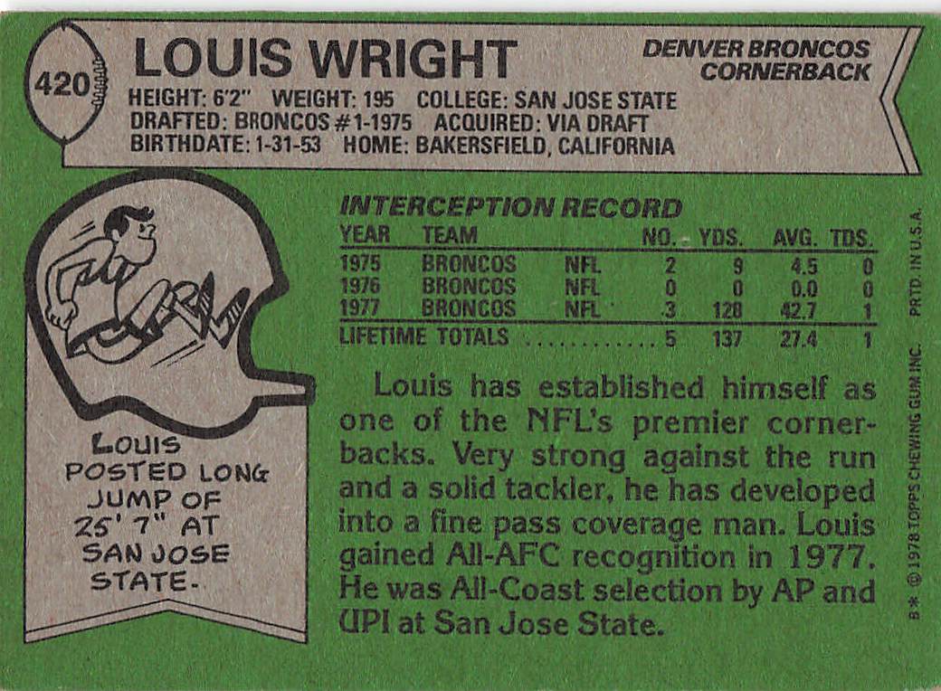 1978 Topps Football Louis Wright #420 Rookie