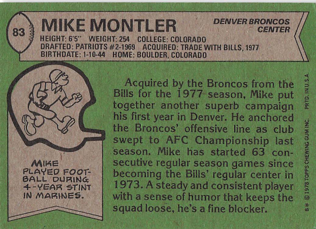 1978 Topps Football Mike Montler #83