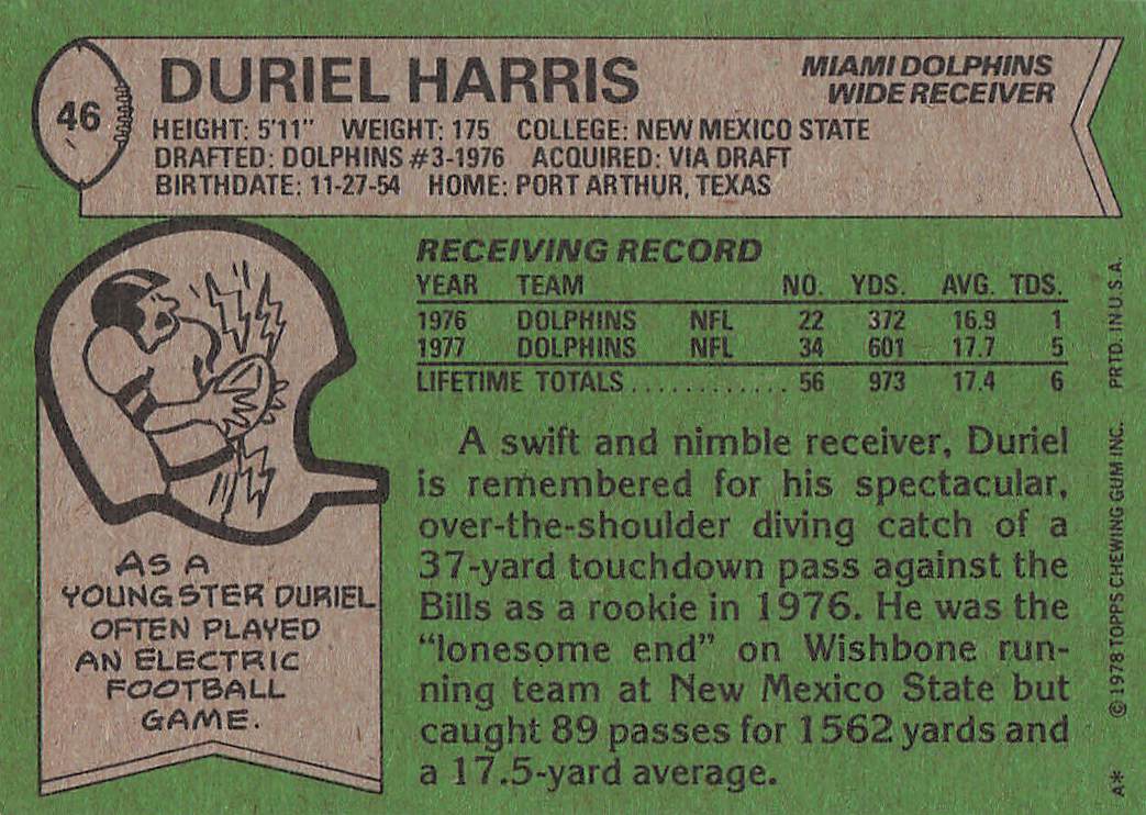 1978 Topps Football Duriel Harris #46