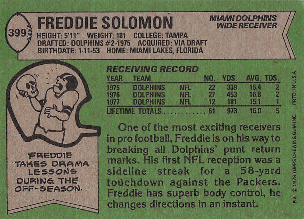 1978 Topps Football Freddie Solomon #399