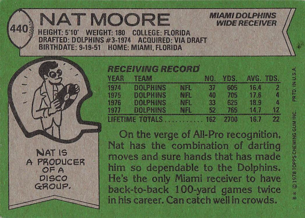 1978 Topps Football Nat Moore #440