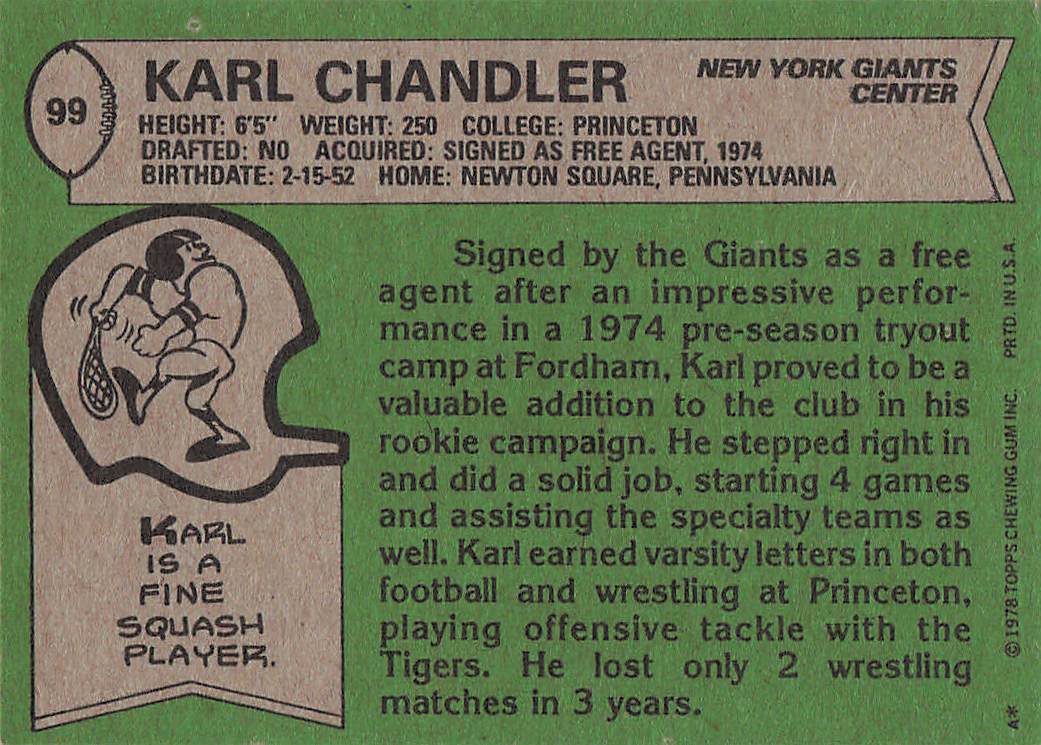 1978 Topps Football Karl Chandler #99