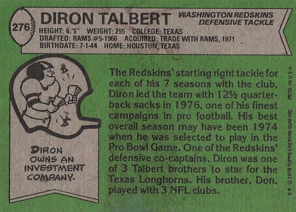 1978 Topps Football Diron Talbert #276