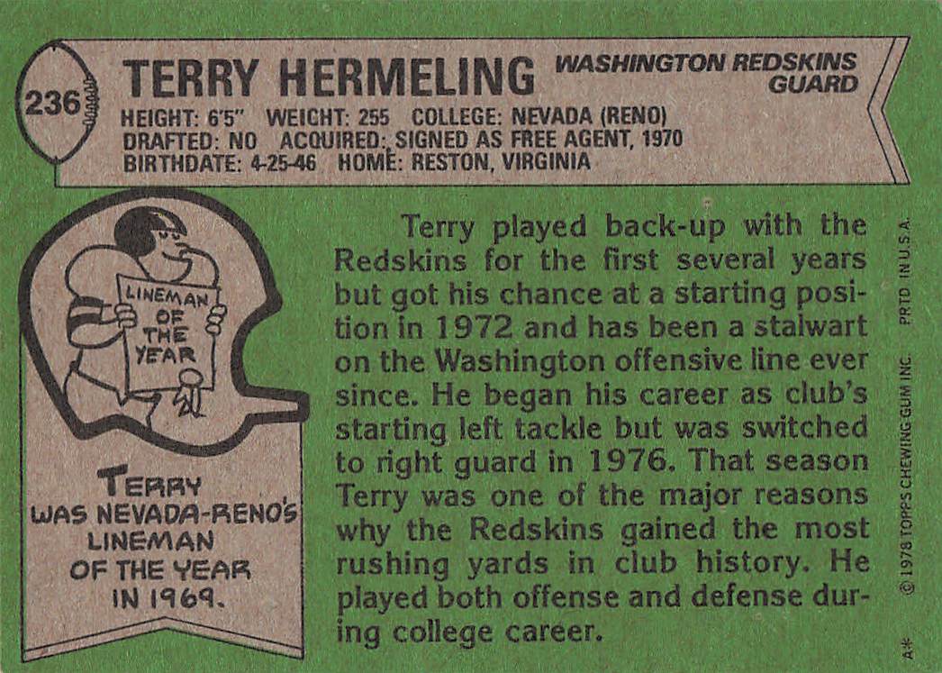 1978 Topps Football Terry Hermeling #236
