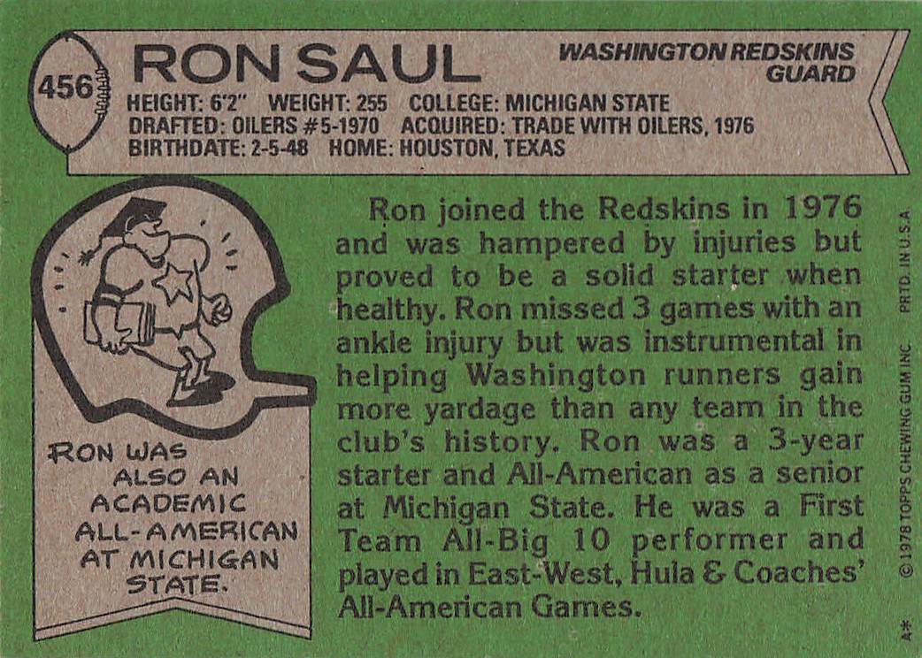 1978 Topps Football Ron Saul #456
