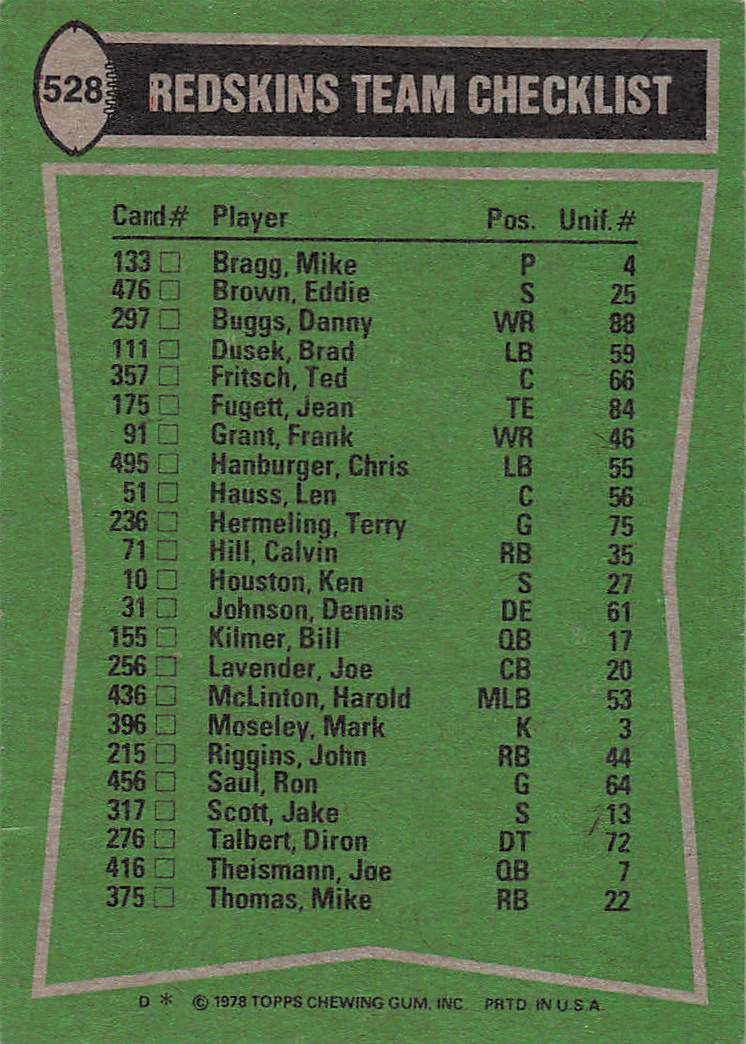 1978 Topps Football Thomas / Fugett / Houston / Johnson #528