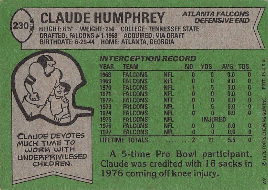1978 Topps Football Claude Humphrey #230