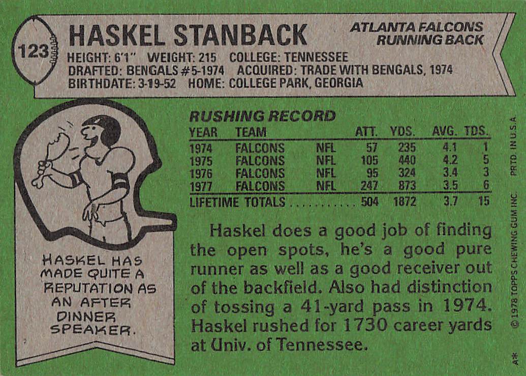 1978 Topps Football Haskel Stanback #123 Rookie