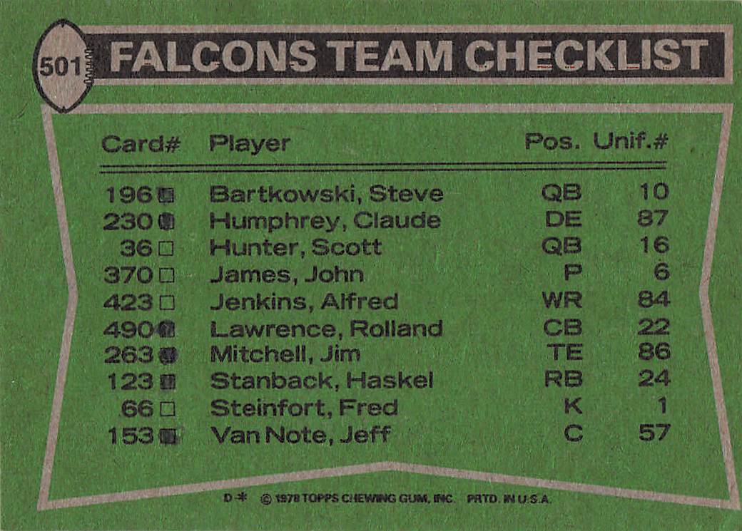 1978 Topps Football Stanback /Jenkins / Humphrey / Merrow / Lawrence #501