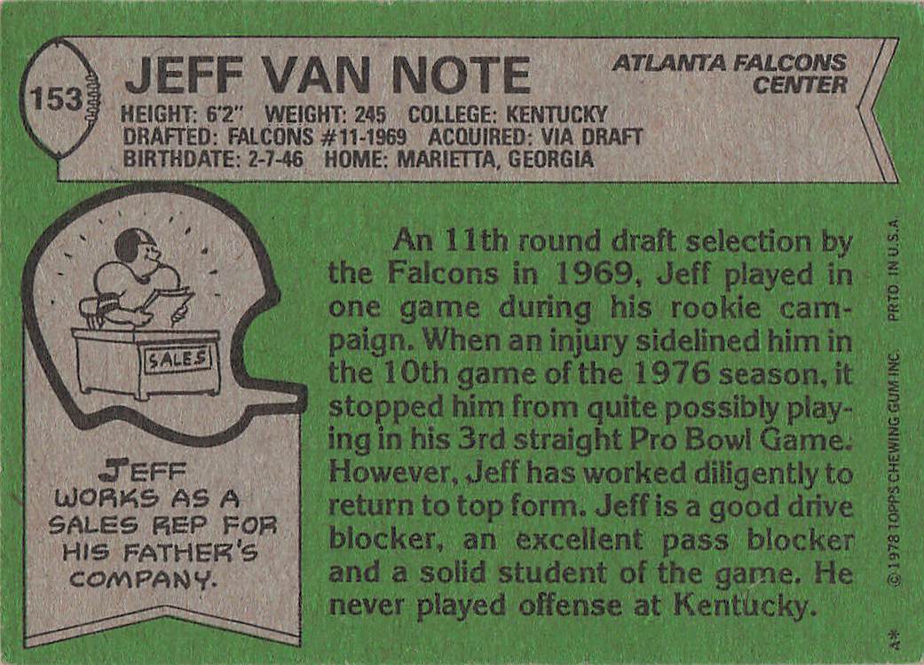 1978 Topps Football Jeff Van Note #153