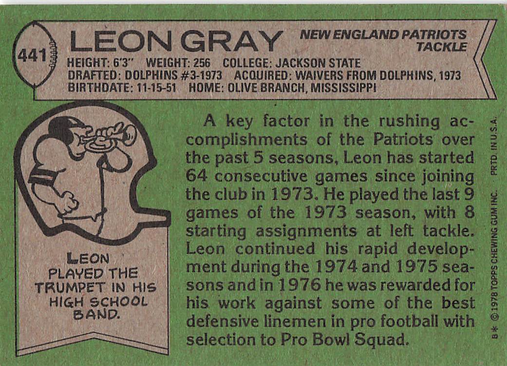 1978 Topps Football Leon Gray #441