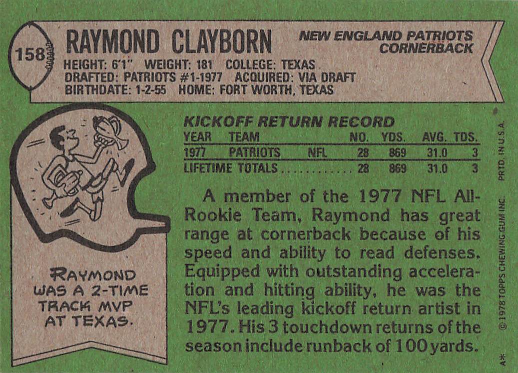 1978 Topps Football Raymond Clayborn #158 Rookie