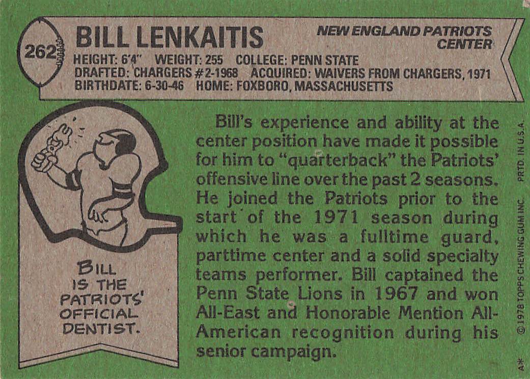 1978 Topps Football Bill Lenkaitis #262