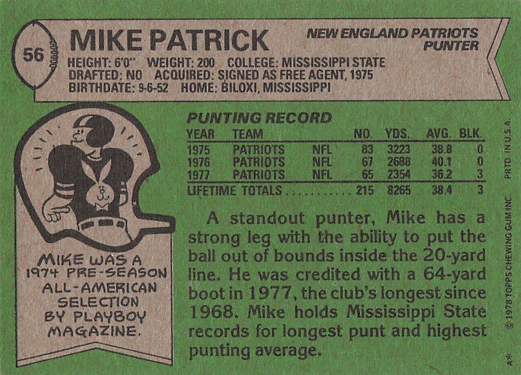 1978 Topps Football Mike Patrick #56