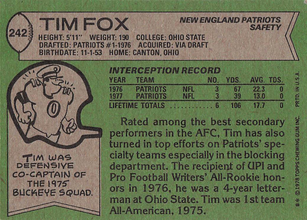1978 Topps Football Tim Fox #242