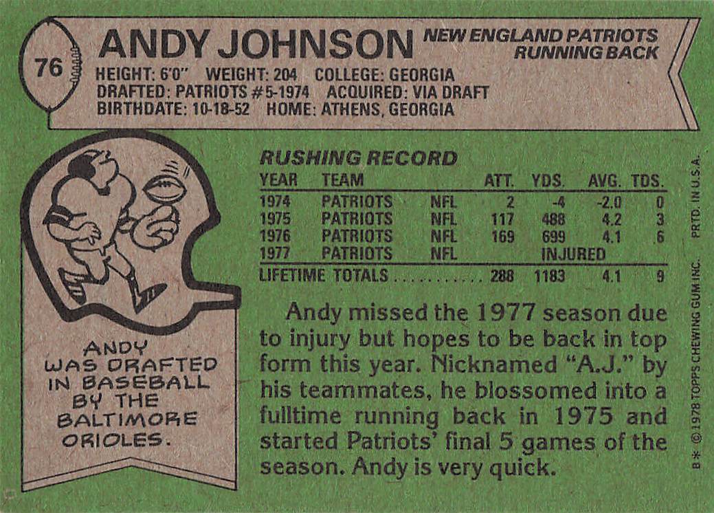 1978 Topps Football Andy Johnson #76